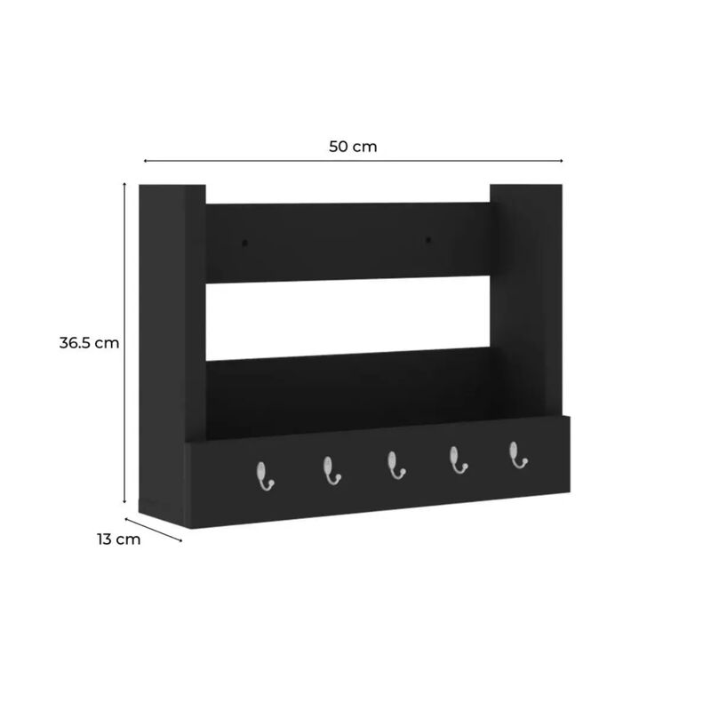 Repisa Flotante Am 3117 Negro 1 Nicho Y 5 Ganch... image number null