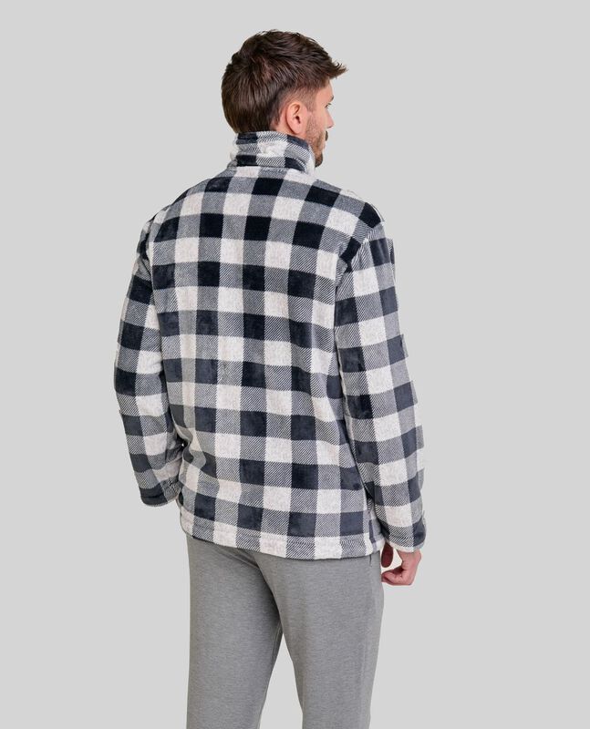 Bata de Hombre con Cremallera de Cuadros Negros... image number null