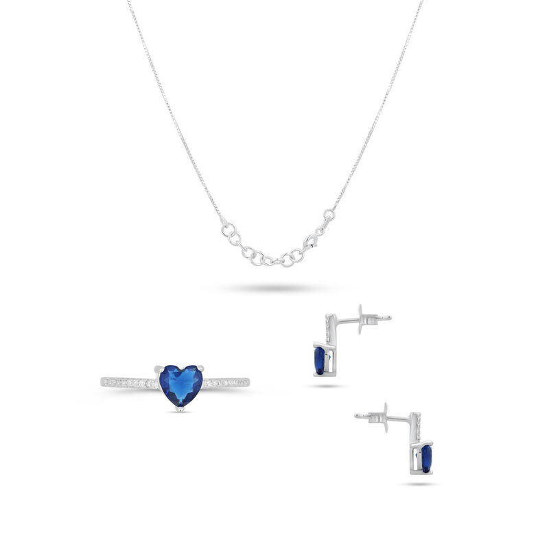 Juego De Anillo Aretes Y Dije De Corazon Con Ca... image number null