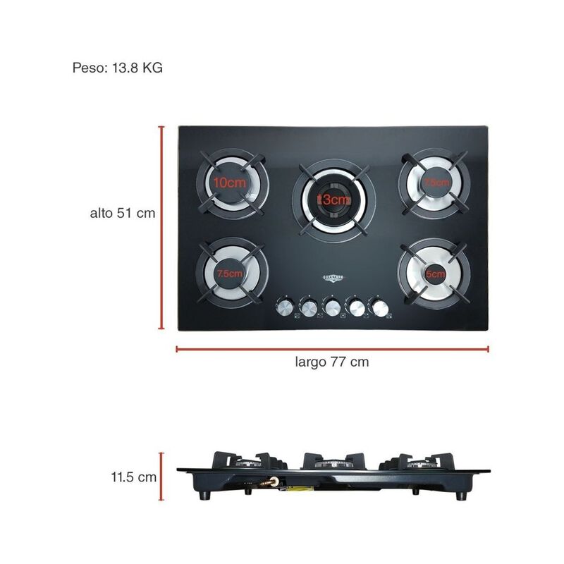 Kit Parrilla 5 Quemadores Vidrio Templado Campa... image number null