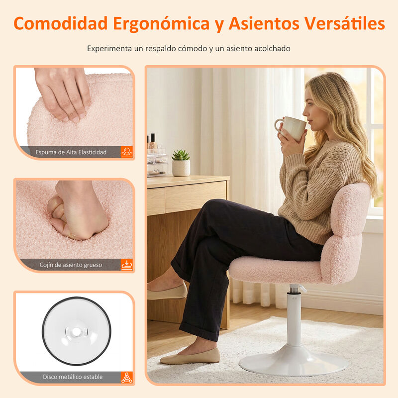 Silla Giratoria Ajustable Rosa Con Tela Borrega... image number null