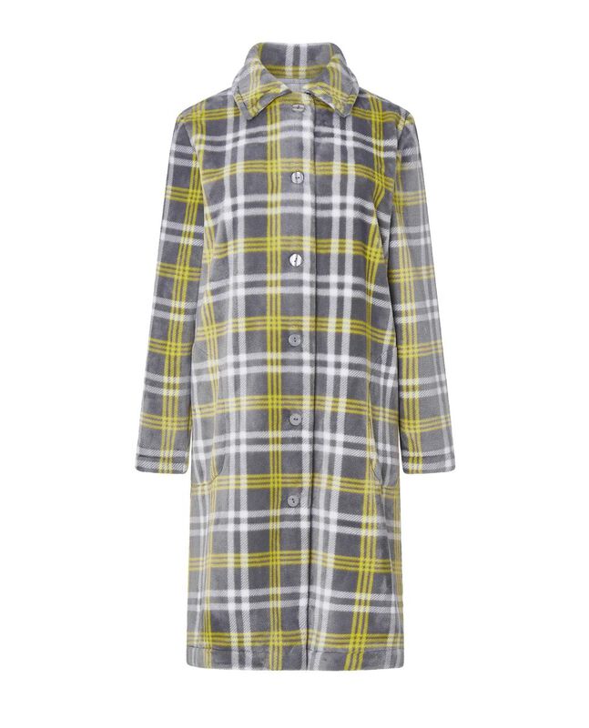 Bata Larga Cuadros con Botones Gris image number null