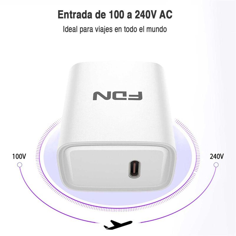 Cargador AC FDN USB-C 20W Universal Blanco image number null