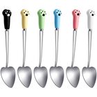 Elegaperma 6 Cucharas Para Comida H&uacute;meda De Gato, Cuchara Para Gato, Cucharas De Acero Inoxidable Para Alimentos De Perros Y Gatos, Adorable Cuchar&oacute;n Con Mango Largo De 15 cm (rosa, Negro, Blanco, Beige, Azul, Verde)