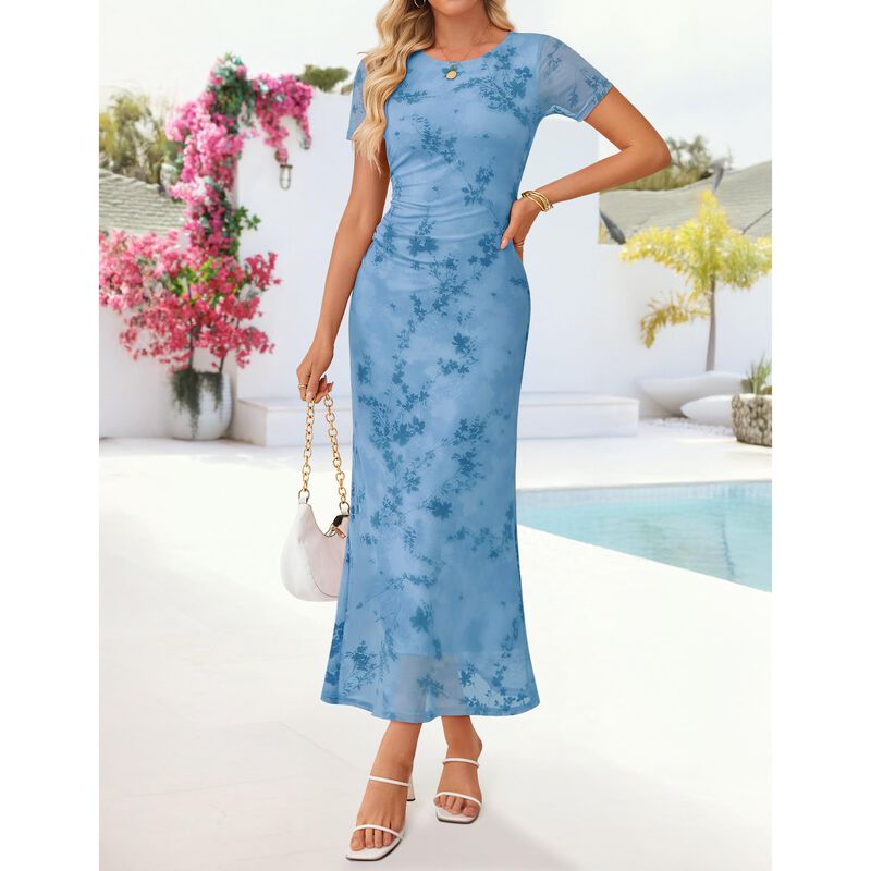 Vestido Zesica Floral Manga Corta Azul Talla M image number null