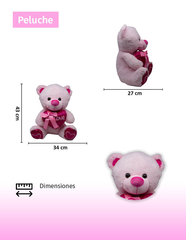 Oso De Peluche Rosa Coraz&oacute;n Con Mo&ntilde;o Regalo San... image number null