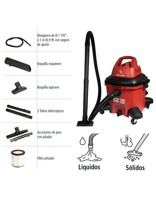 Aspiradora IUSA Seco Mojado de 12 Galones con R... image number null