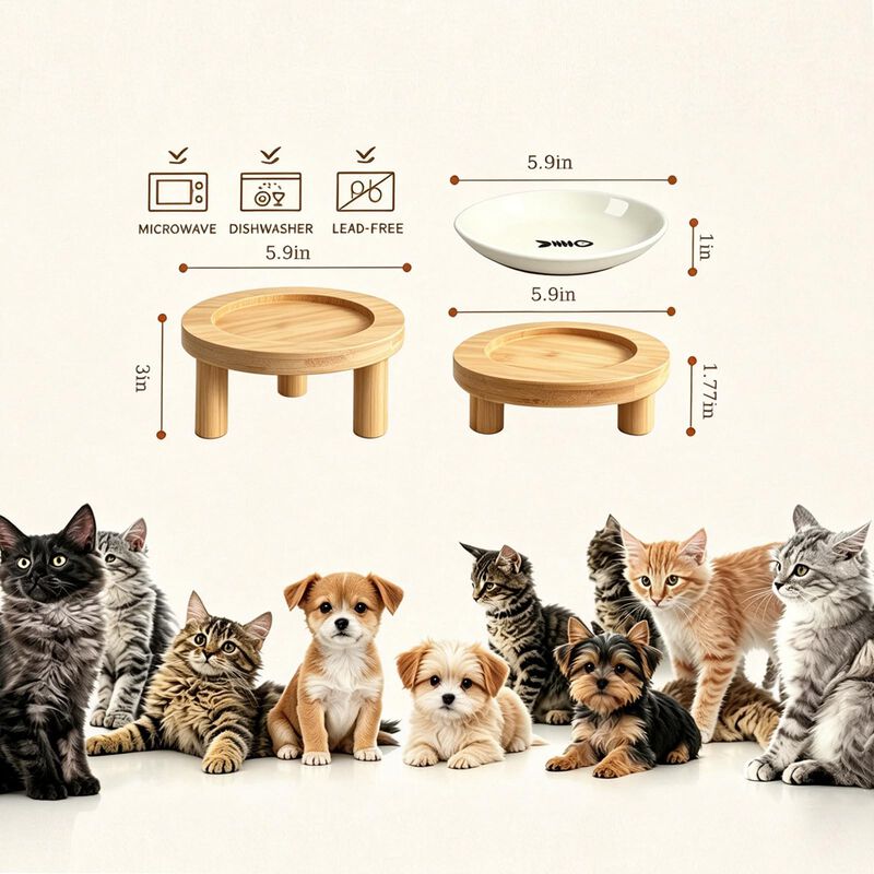 Comederos Para Gato Zqystt Con Soporte De Bamb&uacute;... image number null
