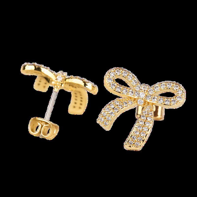 Aretes Mujer Oro 14k Zirconia Mo&ntilde;os Coquette Re... image number null