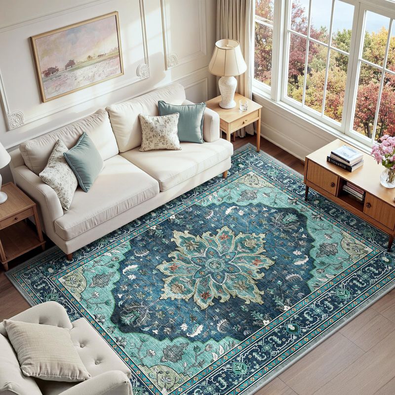Alfombra Releany 183 Cm Turquesa Lavable image number null