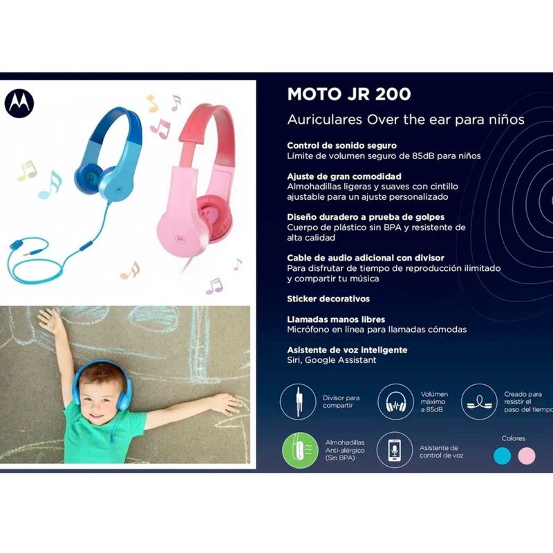Auricular Motorola Jr200 Para Ni&ntilde;os Rosa 3.5mm ... image number null