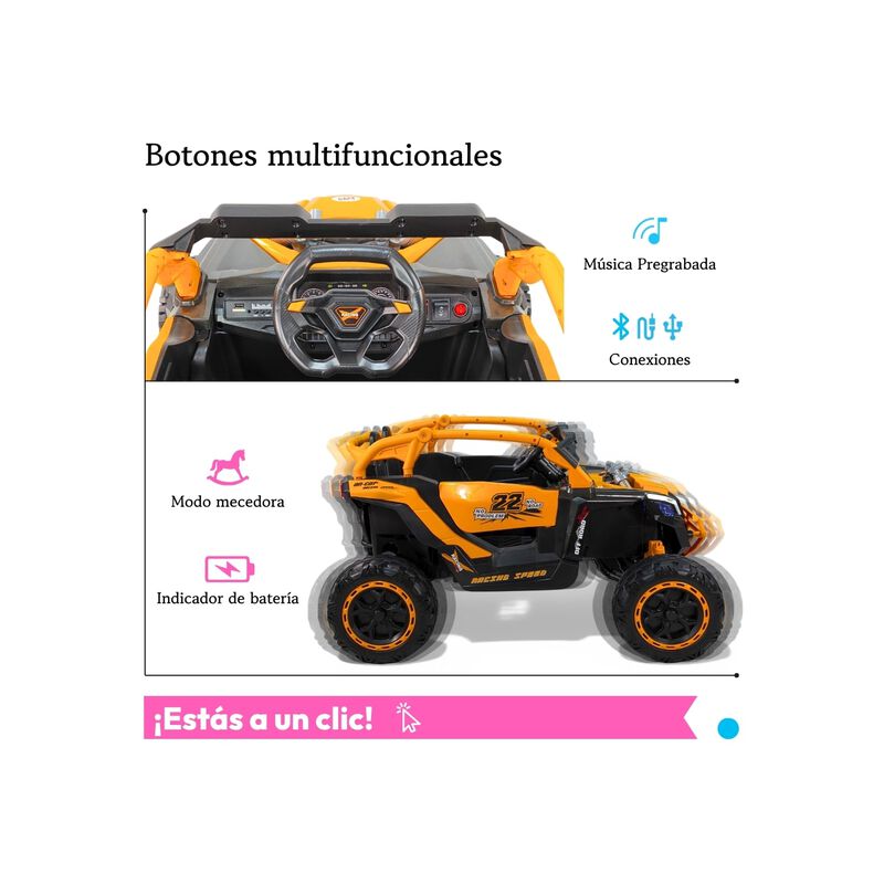 Carro El&eacute;ctrico Con Luces Led Bluetooth 3 Veloc... image number null
