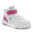 Charly Tenis urbano para niña blanco rosa, agujeta elastica, con luces