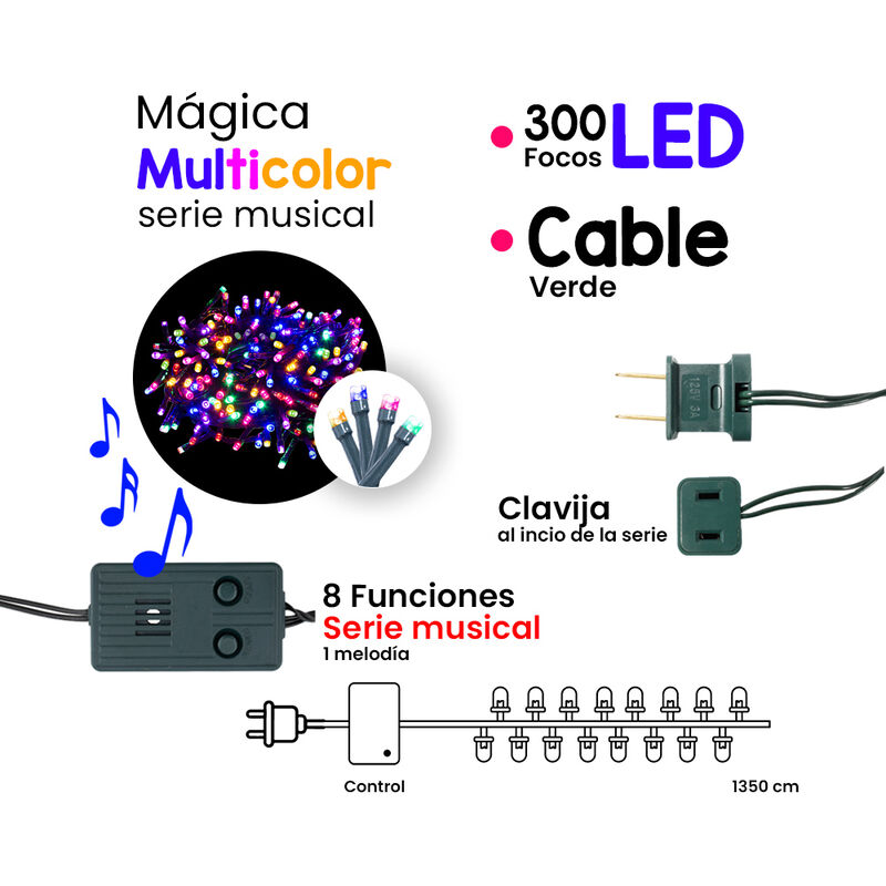Serie Navide&ntilde;a 300 LED Musical Multicolor 8 Fun... image number null