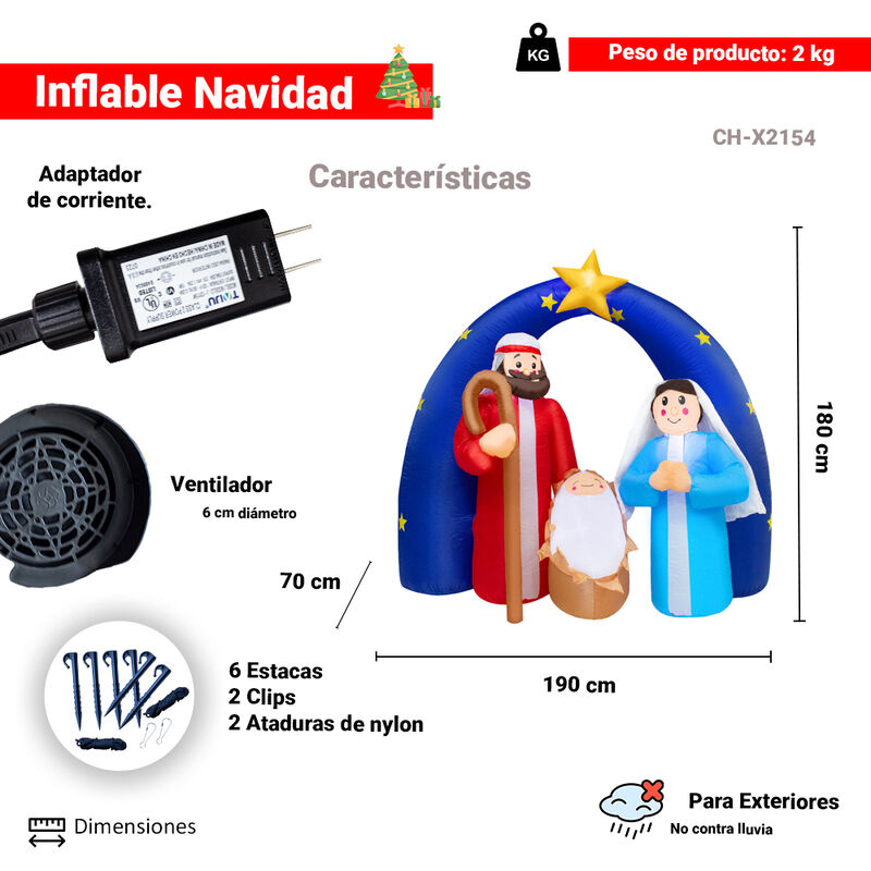 Inflable Navideño Nacimiento Luz Led 1.80 Mts image number null