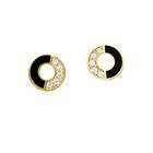 Broqueles De Oro Amarillo 10k Con Zirconias Y Esmalte Negro