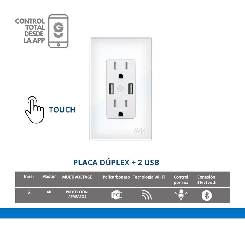 Pack 5 piezas Placa Duplex + 2 Puertos Usb Smar... image number null