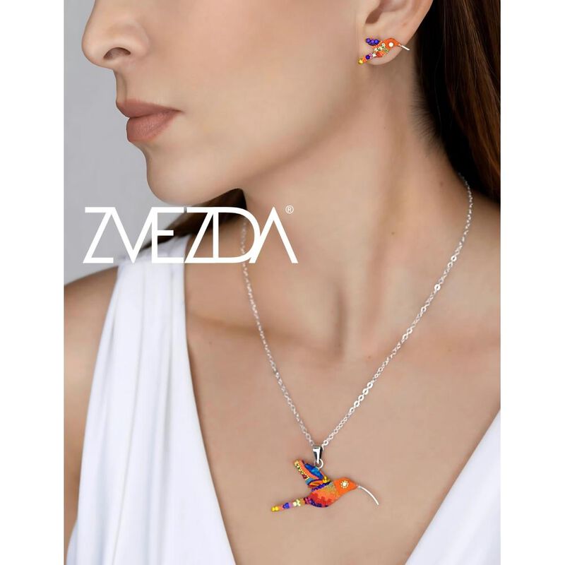 Collar y Aretes de Mujer Plata .925 Colibr&iacute; Zve... image number null