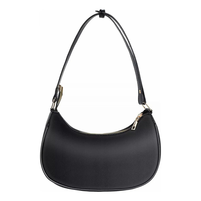 Bandolera Cuero Negro Liso Detalles Oro image number null