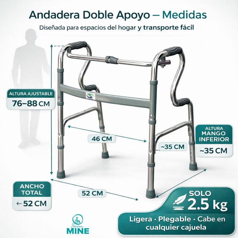 Andadera Doble Apoyo de Aluminio Plegable Refor... image number null