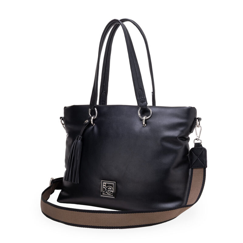 Bolsa Tote Grande Con Tassel Color Negro image number null
