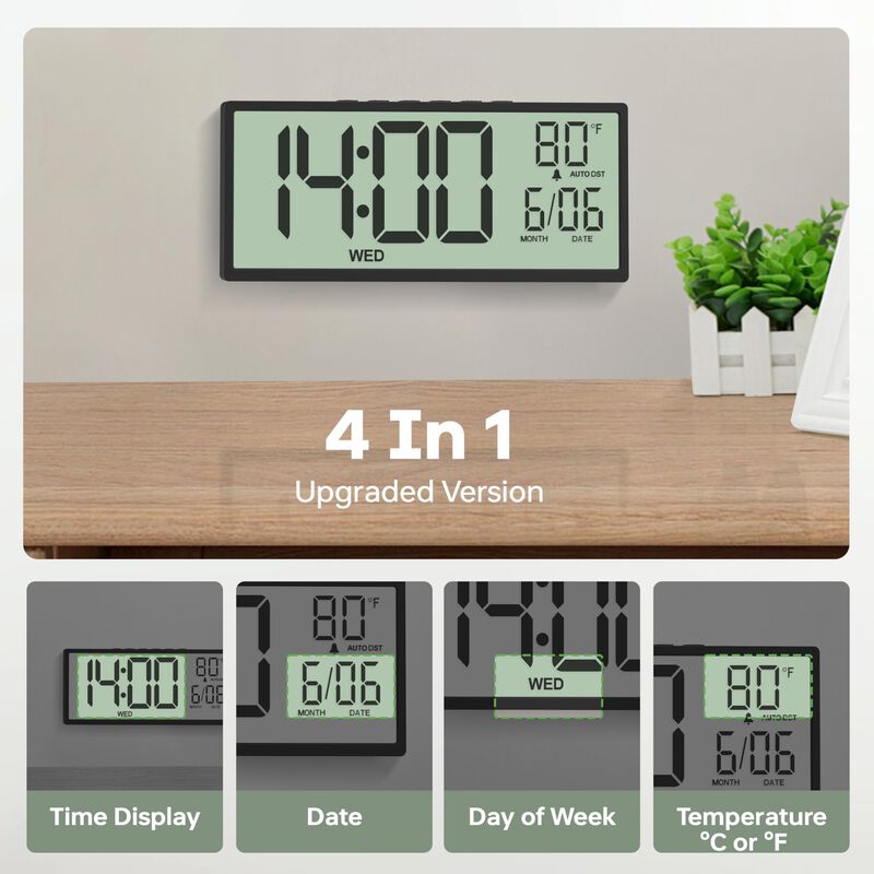 Reloj De Pared Jall Con Pantalla Lcd Digital Gr... image number null