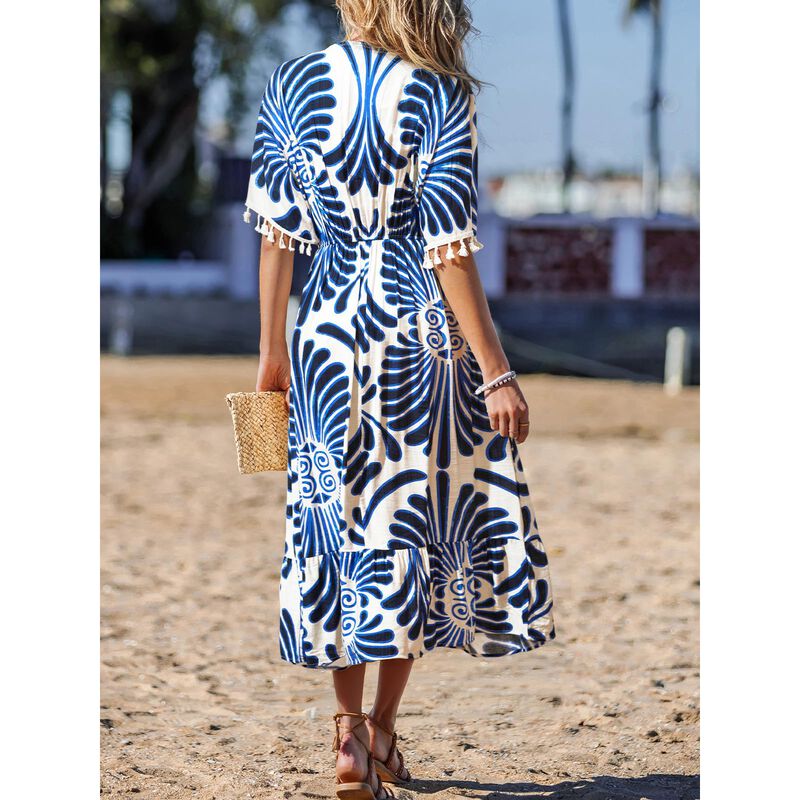 Vestido Maxi Cupshe Azul con Escote en V, Manga... image number null
