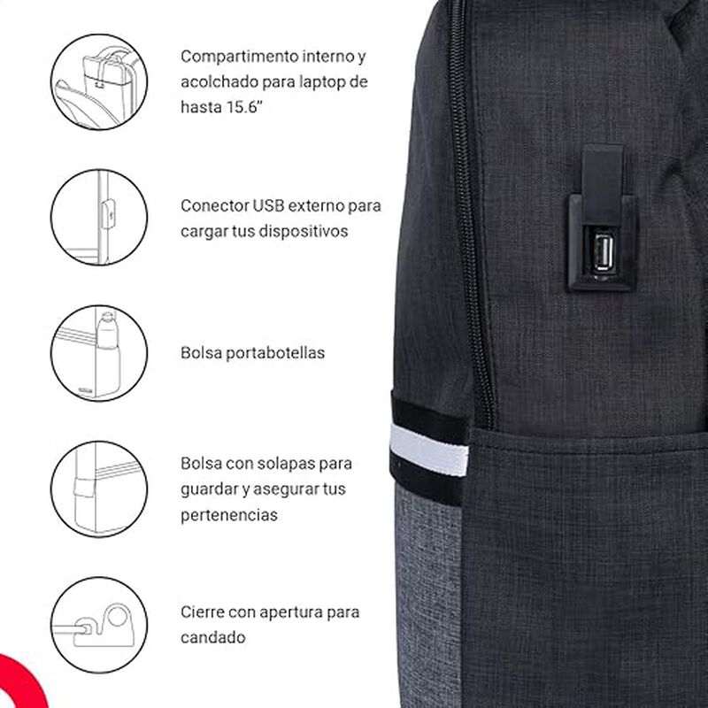 Mochila TechZone Negro con Gris Modelo GLAD Por... image number null