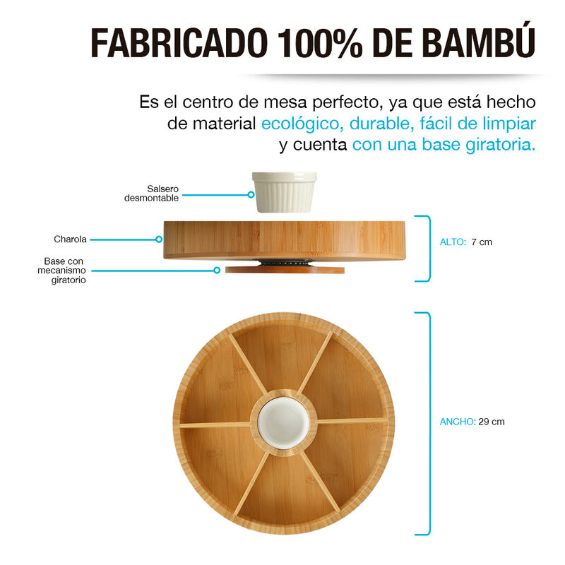 Botanero Giratorio de Bamb&uacute; con Salsero de Cer&aacute;... image number null