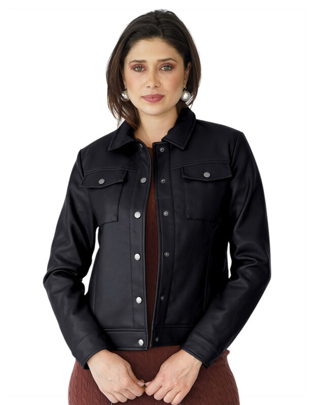 Chamarra Vinipiel Casual Para Mujer Abotonada image number null