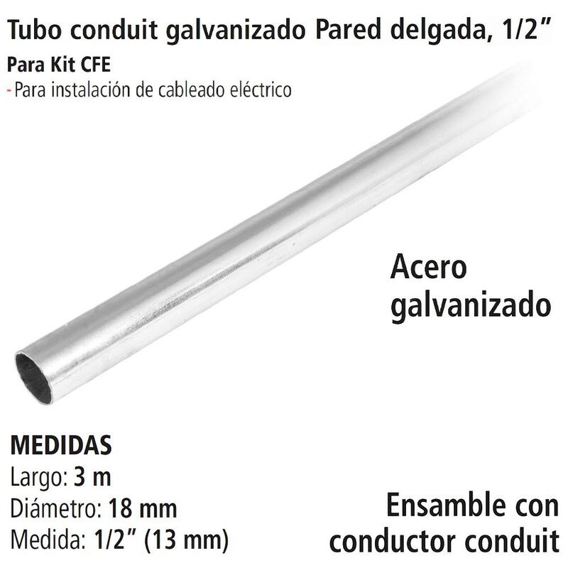 Tubo Conduit Galvanizado con Pared Delgada 1/2”... image number null