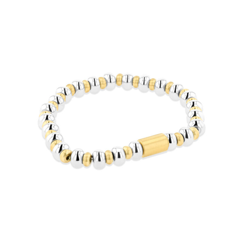 Pulsera De Cuentas De Acero Color Plata Y Dorad... image number null