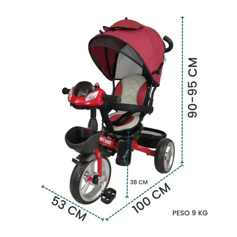 Triciclo Para Ni&ntilde;os Rojo 7en1 Con Asiento Girat... image number null