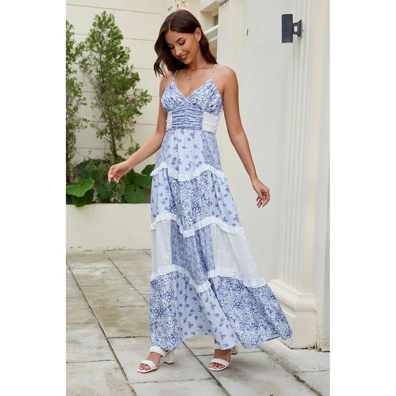 Vestido Abyovrt Maxi Floral Azul con Tirantes F... image number null