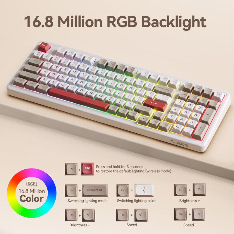 Teclado Ausdom H98 Tri‑modo Inal&aacute;mbrico Bt5.3 R... image number null