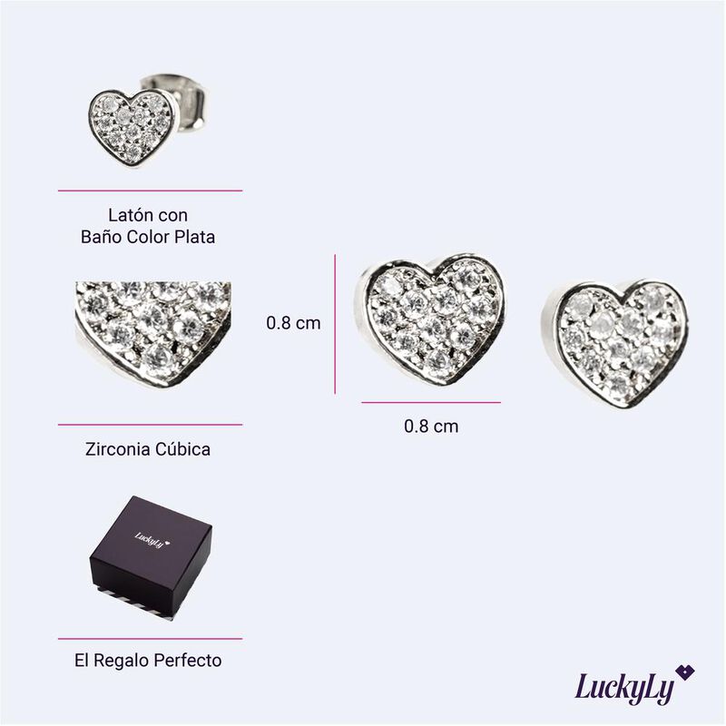 Aretes Mujer Coraz&oacute;n Zirconia C&uacute;bica, Regalos M... image number null