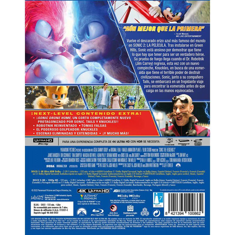 SONIC 2, LA PEL&Iacute;CULA (STEELBOOK) (4K UHD + Blu ... image number null