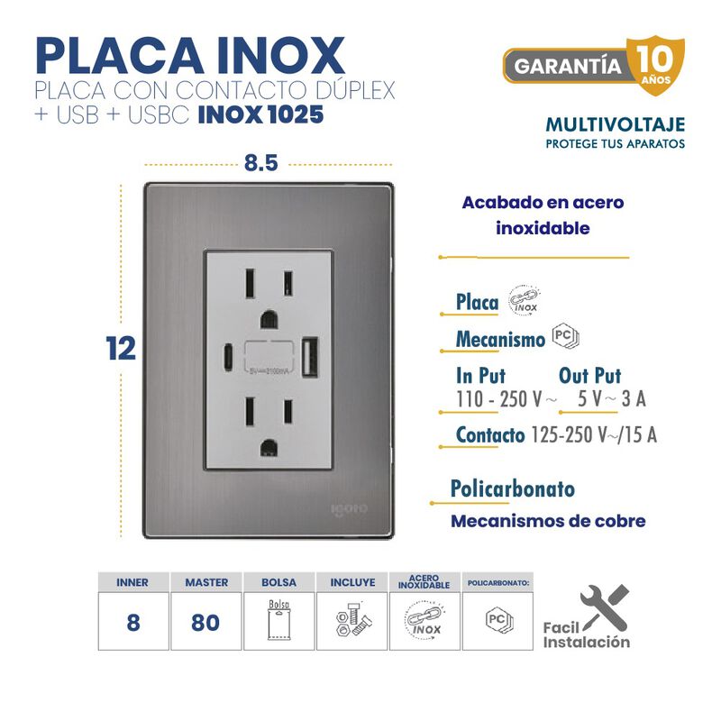 Paquete 5 piezas Placa Armada Inox Y contacto D... image number null