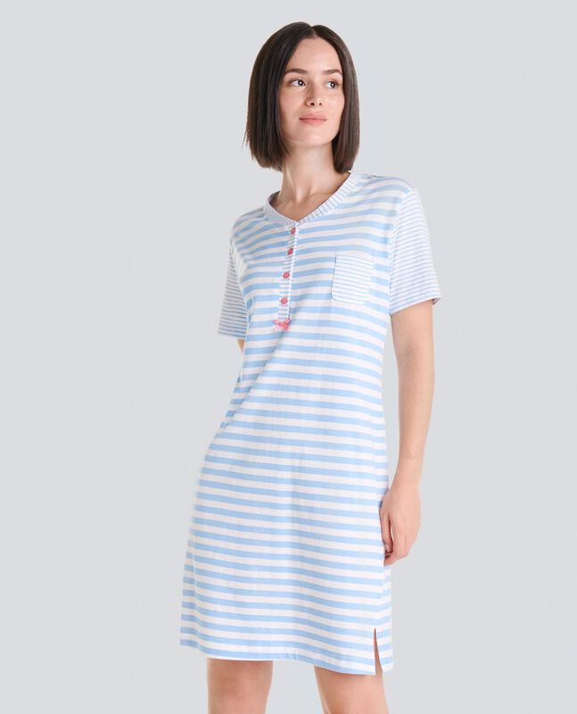 Camis&oacute;n de Rayas de Manga Corta Celeste image number null