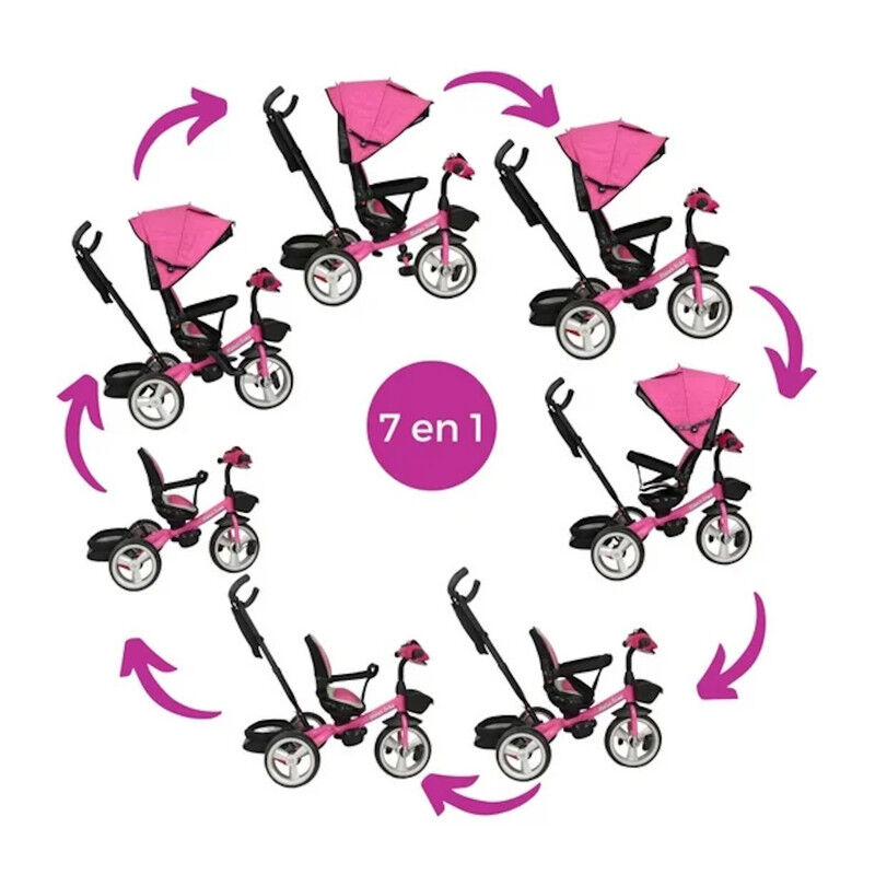 Triciclo Para Ni&ntilde;os Rosa 7en1 Con Asiento Girat... image number null