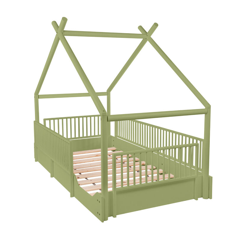 Cama Moderna Montessori de Madera con Barandale... image number null