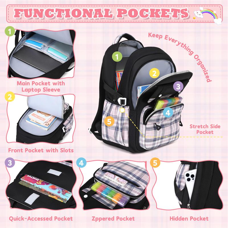 Mochila Musevos 43 cm Cuadros Gran Capacidad Pa... image number null