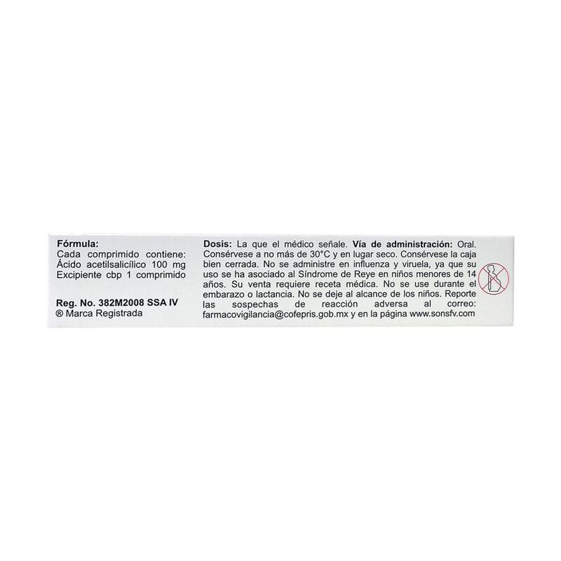 Aspitak-p Acido Acetilsalic&iacute;lico 100mg 30 Compr... image number null