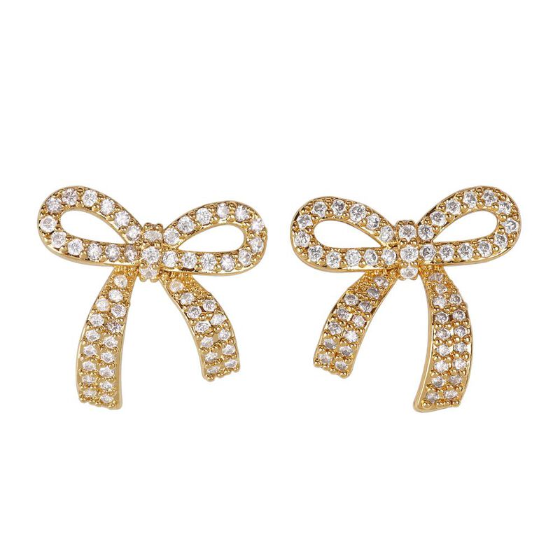 Aretes Mujer Oro 14k Zirconia Mo&ntilde;os Coquette Re... image number null