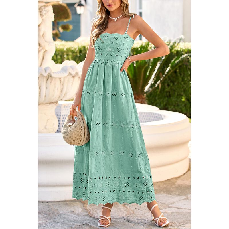 Vestido Maxi Dowerme Boho de Algod&oacute;n Verde Salv... image number null