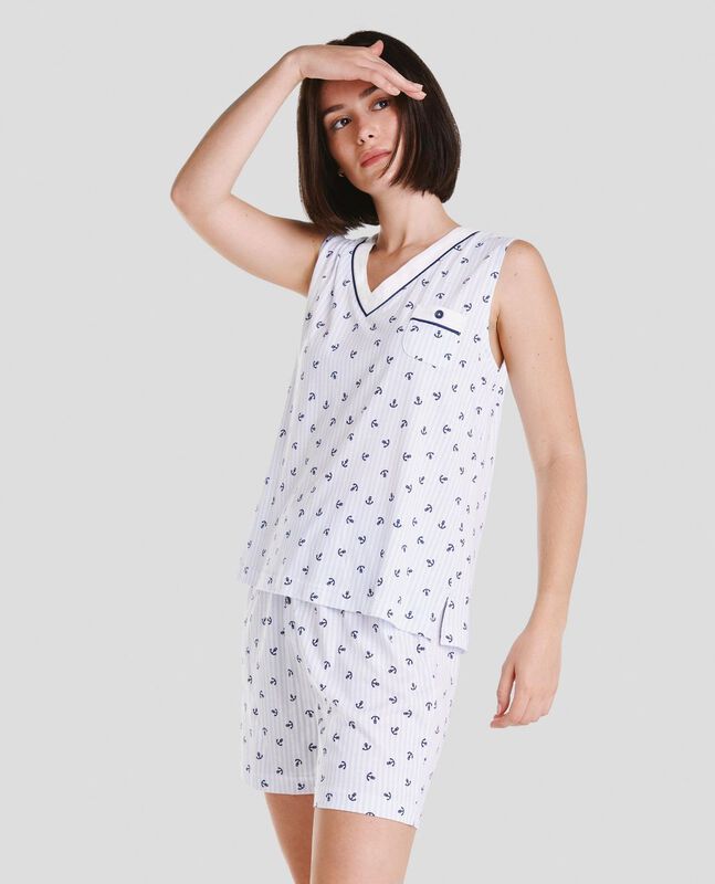 Pijama Sin Mangas con Anclas Marino image number null