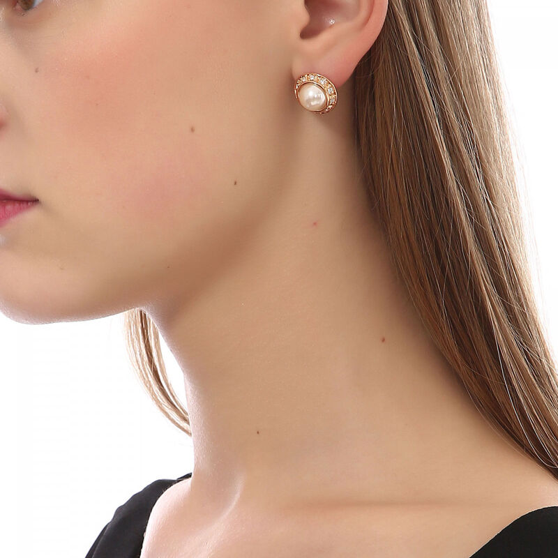 Aretes en Baño de Oro Rosa de 18K con Perla Bla... image number null