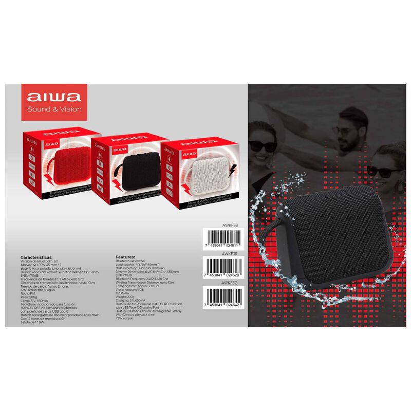 Bocina Aiwa Awkf3R Port&aacute;til Impermeable Ipx6 Tw... image number null