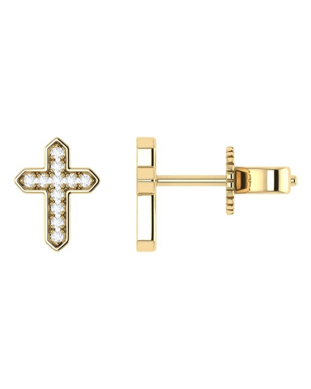 Broqueles De Cruz De Oro Amarillo 14k Con 8pts ... image number null