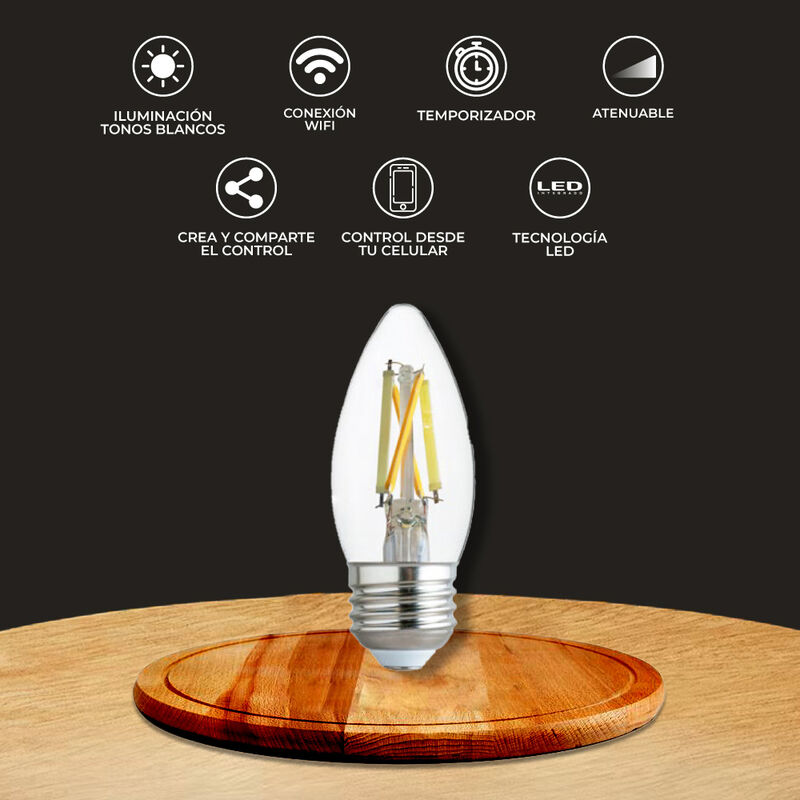 Foco Vela LED Inteligente Filamento B11 WiFi 5.... image number null